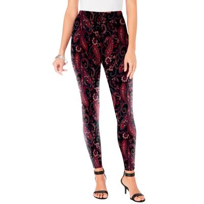 Plus Size Women's Ankle-Length Essential Stretch Legging by Roaman's in Black Stencil Paisley (Size 6X) Activewear Workout Yoga Pants