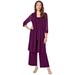 Plus Size Women's Three-Piece Lace & Sequin Duster Pant Set by Roaman's in Dark Berry (Size 38 W) Formal Evening