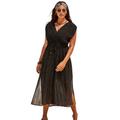 Plus Size Women's Surplice Maxi Cover Up Dress by Swimsuits For All in Black Gold (Size 22/24)