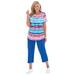 Plus Size Women's Two-Piece V-Neck Tunic & Capri Set by Woman Within in Paradise Blue Multi Tie-dye Stripe (Size S)