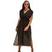 Plus Size Women's Surplice Maxi Cover Up Dress by Swimsuits For All in Black Gold (Size 26/28)