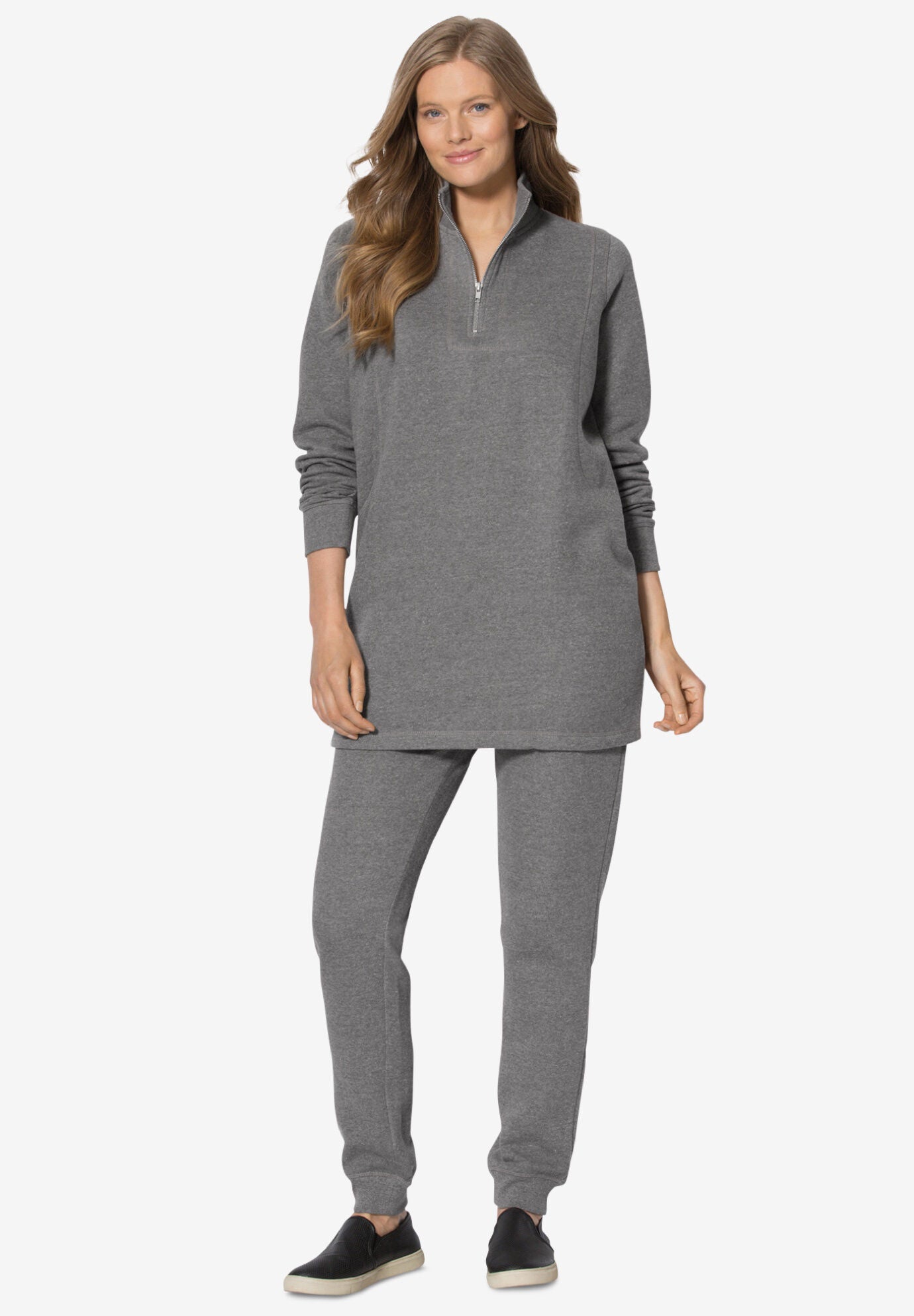 Plus Size Women's 2-piece fleece sweatshirt set by Woman Within in Medium Heather Grey (Size L)