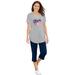 Plus Size Women's Two-Piece V-Neck Tunic & Capri Set by Woman Within in Heather Grey Americana Heart (Size 2X)