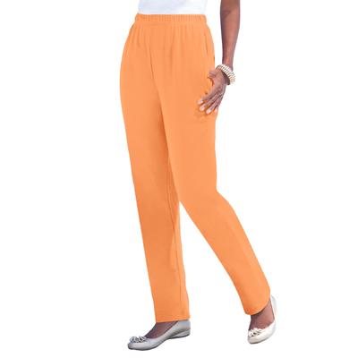 Plus Size Women's Straight Leg Soft Knit Pant by Roaman's in Orange Melon (Size 6X) Pull On Elastic Waist
