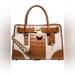 Michael Kors Bags | Michael Kors Hamilton Walnut Brown Croc Leather Center Stripe Satchel | Color: Brown/Cream | Size: Os