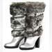 Michael Kors Shoes | Michael Kors Carlie Gunmetal Silver Leather Faux Fur Heels Riding Boots 8 | Color: Silver | Size: 8