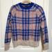 J. Crew Sweaters | J.Crew Wool And Mohair Blend Tartan Plaid Sweater Patch Elbows Women's Size Xs | Color: Blue/Cream | Size: Xs