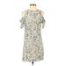 H&M Cocktail Dress - Shift Cold Shoulder Short sleeves: Ivory Floral Dresses - Women's Size 2