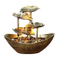 Indoor Water Fountain With Lights, Indoor Water Lily Fountain, 4-Tiers Lotus Leaf Small Waterfall Fountain, Automatic Pump with Power, 10" H Small Desk Fountain for Home Relaxation