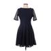 Danny & Nicole Casual Dress - A-Line High Neck Short sleeves: Blue Print Dresses - Women's Size 12 Petite