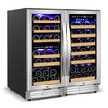 Tittla 30" Triple Zone Wine Premium Refrigerator 60 Bottle Built-in Split Wine Cooler w/ Four Handles in Black/Gray | Wayfair KMWC100andKMWC100S