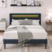 Ivy Bronx Keystle Queen Linen Bed w/ bedhead light & LED under bed Induction Light, Dark blue Upholstered/Metal in Black/Gray | Wayfair