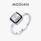 MODIAN-Bague en argent regardé 925 avec émail noir pour femme bague CZ carrée transparente bijoux