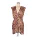 Express Casual Dress - Wrap Plunge Sleeveless: Brown Leopard Print Dresses - Women's Size Medium