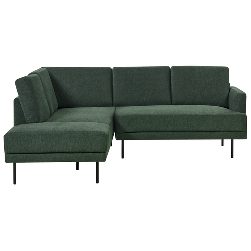 Ecksofa Dunkelgrün Stoff Rechtsseitig 4-Sitzer Sofa mit Schwarzen Metallfüßen Glamour Modern Wohnzimmer Büro Arbeitszimmer Wohnküche Esszimmer