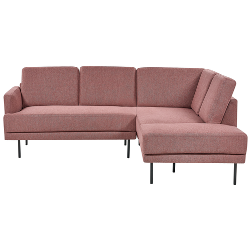 Ecksofa Rosa-Braun Stoff Linksseitig 4-Sitzer Sofa mit Schwarzen Metallfüßen Glamour Modern Wohnzimmer Büro Arbeitszimmer Wohnküche Esszimmer