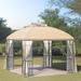 Double Roof Outdoor Gazebo with Corner Shelves and Mesh Netting