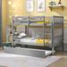 Twin Over Twin Bunk Beds with Trundle, Solid Wood Bed Frame with Safety Rail and Ladder,Can Be converted into 2 Beds