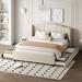 Queen Linen Upholstered Platform Bed with Wingback Headboard, Twin Trundle and 2 Drawers