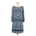 Laundry by Shelli Segal Casual Dress - Shift Scoop Neck 3/4 sleeves: Blue Dresses - Women's Size Medium