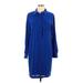 Calvin Klein Casual Dress - Shift Collared 3/4 sleeves: Blue Print Dresses - Women's Size 10