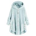LAWOR Plus Size Coats Winter Clearance Women Plus Size Button Plush Tops Hooded Loose Cardigan Wool Coat Winter Jacket Fall Savings Z