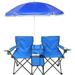 QXDRAGON Portable Double 2-Person Folding Picnic Chair with Umbrella Table Ice Chest Drink Cooler Beach Camping Chair Blue