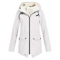 iOPQO Womens Jacket Rain Jacket Women Women Outdoor Loose Plush Solid Plus Thick Warm Women Hooded Raincoat Size Windproof Winter Outdoor Women s Coat Coats for Women Winter Coat White L