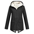 iOPQO Womens Jacket Rain Jacket Women Women Outdoor Loose Plush Solid Plus Thick Warm Women Hooded Raincoat Size Windproof Winter Outdoor Women s Coat Coats for Women Winter Coat Black 3XL