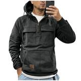 RPVATI Mens Sweatshirts Quarter Zip Solid Color Long Sleeve Hoodies Loose Fit Hooded Winter Pullover with Pockets Half Zip Cycling Gym Workout Jackets Lightweight Drawstring Cargo Clothes Dark Gray M