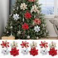 Dengjunhu 12Pcs Christmas Flowers Artificial 8 Pcs Gold Red Christmas Glitter Poinsettia Flowers Christmas Tree Ornaments Christmas Decorations Xmas Tree Ornaments