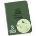 Rite in the Rain Weatherproof Mini-Stapled Notebook 3 1/4 x 4 5/8 Green Cover Universal Pattern 3 Pack (No. 971FX-M) 4.625 x 3.5 x 0.125