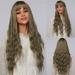 KIHOUT Deals 65cm High Temperature Silk Wig Gray Green With Bangs Curly Hair With Rose Net