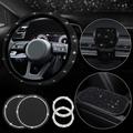 Diamond Bling Steering Wheel Cover for Women Foldable Universal Fit 15 Inch Bling Auto Center Console Protective Cover Crystal Shift Gear Cover Car Coasters Sticker (Black)