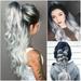 ZTTD Sexy Women Long Hair Black Gradient Big Wave Long Curly Wigs Rose Net High Temperature Synthetic Photography Hair Gray