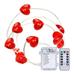 Valentine s Day Decorative Light String LED Red Heart Shaped Copper Wire Light String Valentine s Day Gift Heart Shaped Light String Remote Control Light String(Battery not Included)