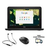 Refurbished Dell Chromebook 11 Celeron N3060 2GB RAM 11-3180 16GB SSD 11.6 LED w/ Neckband Earbuds and Mouse