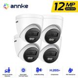 ANNKE 12MP Security PoE IP Camera Outdoor 4Pcs 134Â° Wide Angle Surveillance Dome Camera with Smart AI Spotlight Color Night Vision IP67 Weartherproof Up to 512GB microSD Card