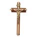 Walnut Wood Cross Crucifix with Gold Toned Pewter Inlay and Christ Corpus 8 Inch