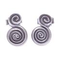 Spiraling Circles,'Thai Hand Crafted Silver Spiral Stud Earrings'