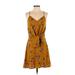 Collective Concepts Casual Dress - Mini V Neck Sleeveless: Yellow Print Dresses - Women's Size X-Small