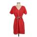 J.Crew Casual Dress - Shirtdress V Neck Short sleeves: Red Print Dresses - Women's Size 00