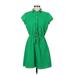 J.Crew Mercantile Casual Dress - Shirtdress High Neck Short sleeves: Green Dresses - Women's Size Small