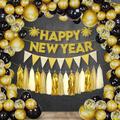 KatchOn, New Year Balloon Garland Kit, Pack of 96 | Black and Gold New Years Eve Balloons with Happy New Year Banner | New Year Eve Party Supplies 2024 | Foil Tassel Garland for NYE decorations 2024