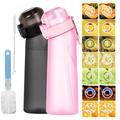 650ml Sports Air Water Bottle Starter Set, BPA Free Drinking Bottle, with 7 Fruity Scented Pods, Fruity Flavoring Box Fitness Bottle, 0 Sugar 0 Calories, Suitable for Fitness (Black+ Pink)