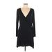 Express Casual Dress - Wrap V Neck Long sleeves: Black Solid Dresses - Women's Size Large Petite