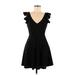 Row A Casual Dress - Mini Plunge Short sleeves: Black Print Dresses - Women's Size Medium