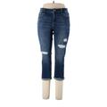 Soho JEANS NEW YORK & COMPANY Jeans - Super Low Rise Skinny Leg Cropped: Blue Bottoms - Women's Size 12 - Distressed Wash