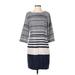The Limited Casual Dress - Sheath Crew Neck 3/4 sleeves: Blue Color Block Dresses - Women's Size 4