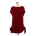 Love Tease Casual Dress - Mini Scoop Neck Short sleeves: Burgundy Solid Dresses - Women's Size Medium